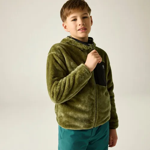 Dětská huňatá fleecová mikina Dare2b POWDER khaki/černá (4)